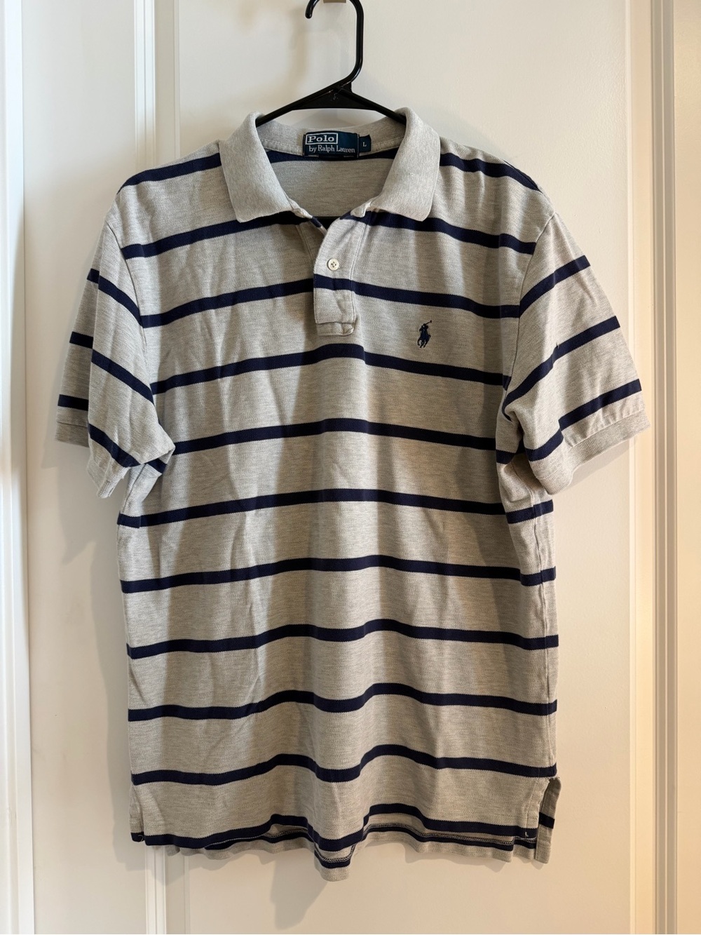 Ralph Lauren Men's Gray Polo with Navy Stripes